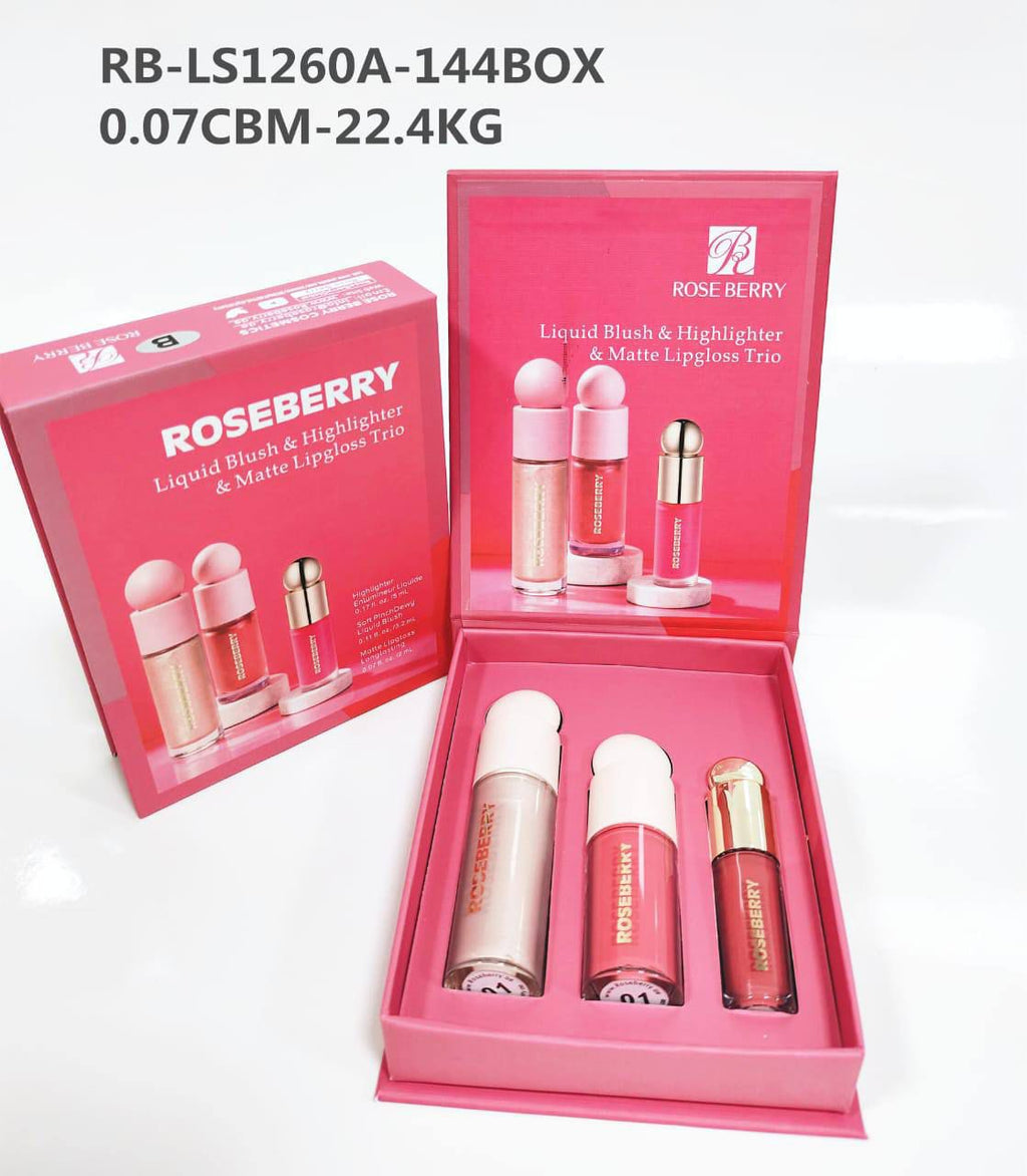 Rose berry set highlighter+ liquid blush+ lip matte