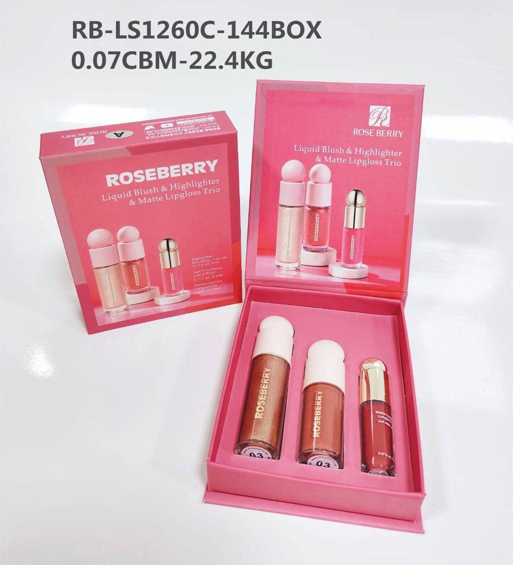 Rose berry set highlighter+ liquid blush+ lip matte