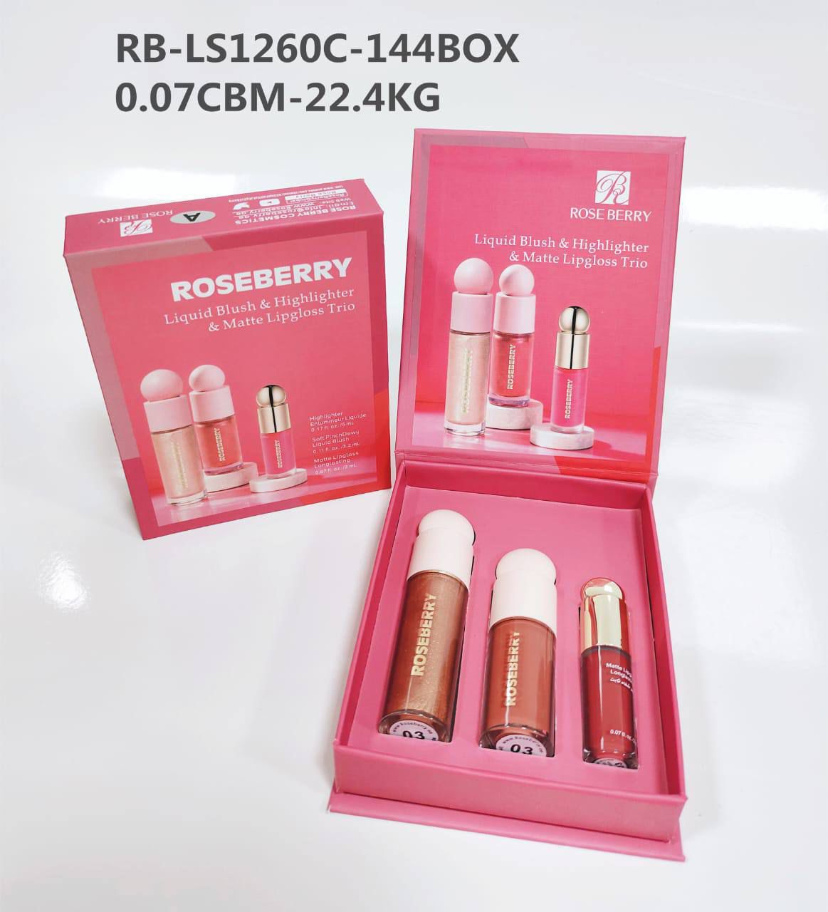 Rose berry set highlighter+ liquid blush+ lip matte