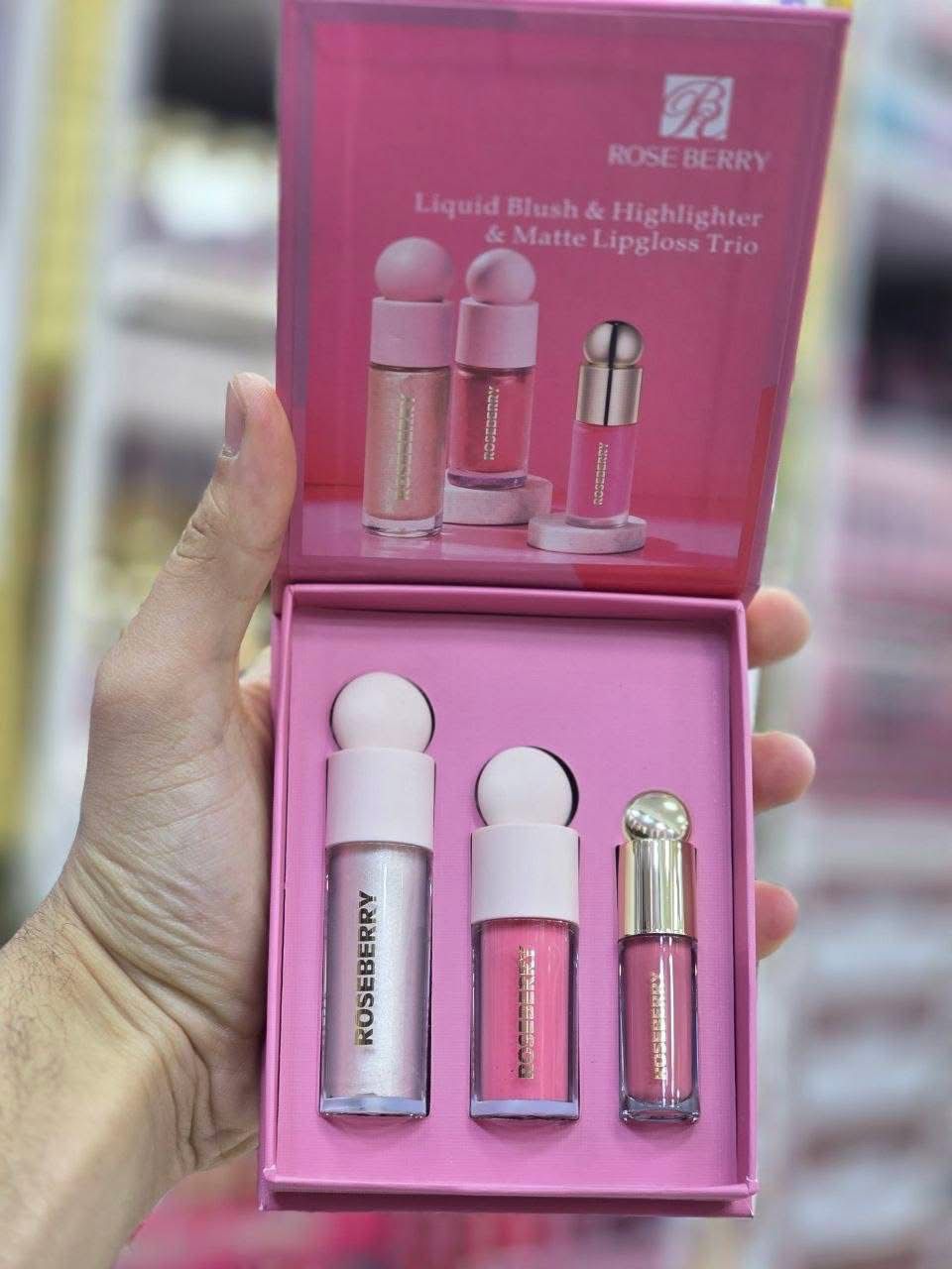 Rose berry set highlighter+ liquid blush+ lip matte